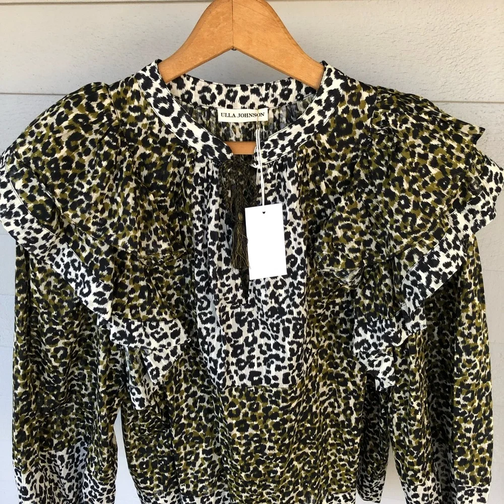 Ulla Johnson Blouse Ruffle Animal Print Carissa NWT US 2 - Picture 4 of 13